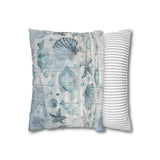 Nautical Throw Pillow Cover/ Watercolor Seashells And Fish Striped Weathered Wood Beach Décor/ Coastal Beach Pillow Gift