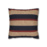 Nautical Navy Blue & Red Stripes, Sailing Theme, Sandy Beige Linen Texture, Coastal Home Decor, Pillow Cover