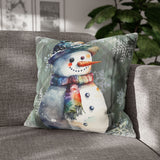Christmas Throw Pillow Cover/ Watercolor Country Plaid Snowman With Tie Dye Scarf Holiday Decor