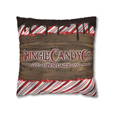 Christmas Pillow Cover/ Retro Kringle Candy Company Red Candy Stripe Wood Sign With Chocolate Drips Holiday Décor