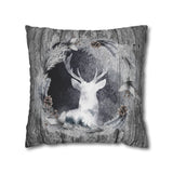 Christmas Pillow Cover/ Rustic Country Deer Pine Cone Wreath On Weathered Wood Background Holiday Décor