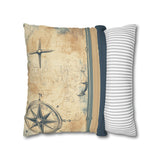 Nautical Old World Map With Blue Stripes Sailing Boating Theme, Sandy Weathered Texture Pillow Cover