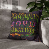 Halloween Throw Pillow Cover/ Halloween Movie Marathon In Progress Purple Orange Marquee Letter Lights On Purple Typography Decor