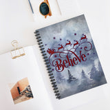 Christmas Journal/ Watercolor Believe Santa Reindeer Mountain Forest Notebook/ Diary Gift