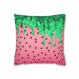 Watermelon Throw Pillow Cover/ Watercolor Summer Glam Green Drips Summer Décor