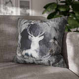 Christmas Pillow Cover/ Rustic Country Deer Pine Cone Wreath On Weathered Wood Background Holiday Décor