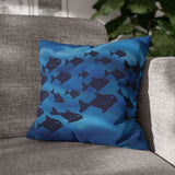 Navy School of Fish Ocean Theme Soft Waves Gift for Ocean Lover, Coastal Decor Pillow Cover