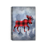 Christmas Journal/ Watercolor Red Buffalo Plaid Moose In Mountain Forest Notebook/ Diary Gift