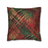 Christmas Pillow Cover/ Green And Red Diagonal Grunge Distressed Plaid Holiday  Décor