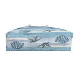 Nautical Tote Rope Handle Bag/ Blue Stripe Watercolor Seashell Illustration Coastal Tropical Large Weekender Beach Bag