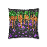 Halloween Pillow Cover/ Purple Skulls With Glam Green and Black Drips Decor