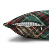 Christmas Pillow Cover/ Green, Red, Black And White Diagonal Grunge Distressed Plaid Holiday  Décor
