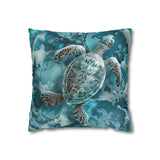 Coastal Sea Turtle Pillow Cover, Aqua Blue Ocean Waves Beach Foam Bubbles, Home Decor Gift, Coastal Throw