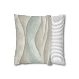 Creamy Natural Taupe And Blue Watercolor Coastal Waves, Morning Blue Coastal Collection, Beach Pillow Cover