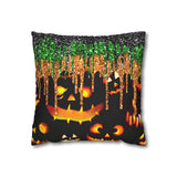 Halloween Pillow Cover/ Spooky Jack O Lanterns With Purple And Green Drips Decor