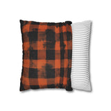 Halloween Pillow Cover/ Black And Orange Spooky Grunge Buffalo Plaid Decor