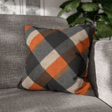 Halloween Pillow Cover/ Black, Orange, Gray And White Grunge Plaid Decor