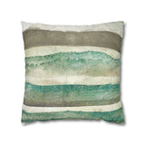 Coastal Retro Watercolor Beach Seafoam Green, Sage And Creamy Natural Sand Stripes Pillow Cover