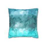 Nautical Watercolor Dolphins Aqua Ombre Ocean Wave Swirls Beach Décor/ Coastal Beach Pillow Cover