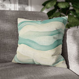 Retro Sand And Aqua Watercolor Abstract Ribbon Waves Pillow Cover