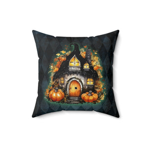 Halloween Pillow/ Gothic Fall Fairy Cottage Blue Argyle Decor