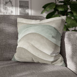 Creamy Natural Taupe And Blue Watercolor Coastal Waves, Morning Blue Coastal Collection, Beach Pillow Cover