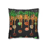 Halloween Pillow Cover/ Caramel Decorated Candy Apples With Green, Orange And Black Drips Decor