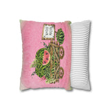Watermelon Throw Pillow Cover/ Watercolor Pink Green Watermelon Harvest Farmhouse Wood Cart Sign Summer Décor