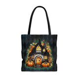 Halloween Tote/ Gothic Fall Fairy Cottage Blue Argyle Large Bag