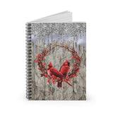 Christmas Journal/ Watercolor Cardinals And Holly Berry Wreath Notebook/ Diary Gift