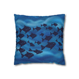 Navy School of Fish Ocean Theme Soft Waves Gift for Ocean Lover, Coastal Decor Pillow Cover