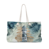 Nautical Tote Rope Handle Bag/ Navy Lighthouse Seashells Watercolor Coastal Tropical Large Weekender Beach Bag