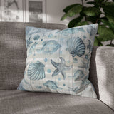 Nautical Throw Pillow Cover/ Watercolor Seashells And Fish Striped Weathered Wood Beach Décor/ Coastal Beach Pillow Gift