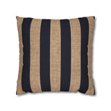 Nautical Navy Blue Stripes Pillow Cover, Sailing Theme, Sandy Beige Linen Texture, Coastal Home Decor