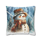 Christmas Throw Pillow Cover/ Rustic Top Hat Snowman On Winter Blue Plaid Holiday Decor