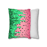 Watermelon Throw Pillow Cover/ Watercolor Summer Glam Green Drips Summer Décor