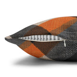 Halloween Pillow Cover/ Black, Orange, Gray And White Grunge Plaid Decor
