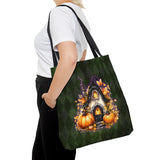 Halloween Tote/ Gothic Fall Fairy Cottage Green Argyle Large Bag