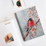 Christmas Journal/ Watercolor Winter Red Robin On Tree Branch Notebook/ Diary Gift