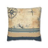 Nautical Old World Map With Blue Stripes Sailing Boating Theme, Sandy Weathered Texture Pillow Cover
