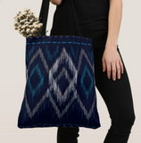 Aztec Tote/ Geometric Navy And White Tribal Large Bag