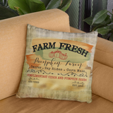 Fall Pillow Cover/ Farm Fresh Pumpkins Hay Rides, Corn Maze Sign Orange And Green Plaid Farmhouse Autumn Decor