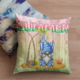 Summer Gnome Throw Pillow Cover/ Watermelon Letter Balloons And Beach Gnome With Palm Trees Summer Décor