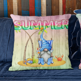 Summer Gnome Throw Pillow Cover/ Watermelon Letter Balloons And Beach Gnome With Palm Trees Summer Décor