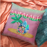 Summer Gnome Throw Pillow Cover/ Watermelon Letter Balloons And Tie Dye Beach Surfer Gnome With Palm Tree Summer Décor