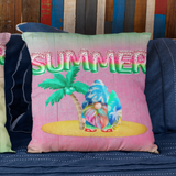 Summer Gnome Throw Pillow Cover/ Watermelon Letter Balloons And Tie Dye Beach Surfer Gnome With Palm Tree Summer Décor