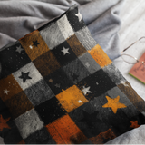 Halloween Pillow Cover/ Black, Orange And White Check Pattern With Stars Grunge Decor