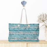 Nautical Tote Rope Handle Bag/ Blue White Beach Wood Seashells And Starfish Coastal Tropical Large Weekender Beach Bag
