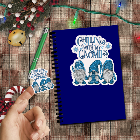Christmas Stickers/ Chillin With My Gnomies Holiday Gnomes Laptop Decal, Planner, Journal Vinyl Stickers
