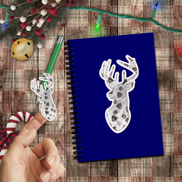 Christmas Stickers/ Holiday Rustic Winter Deer Head With Pinecones Laptop Decal, Planner, Journal Vinyl Stickers